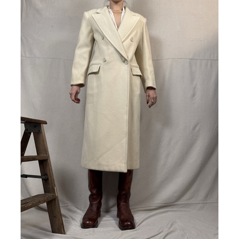 Gianfranco Ferre Italy ivory wool crepe double breasted coat jacket